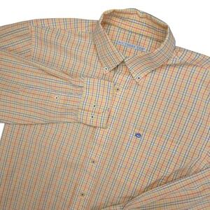 Southern Tide Shirt Mens Medium Orange Yellow Plaid Button Down Stretch Cotton